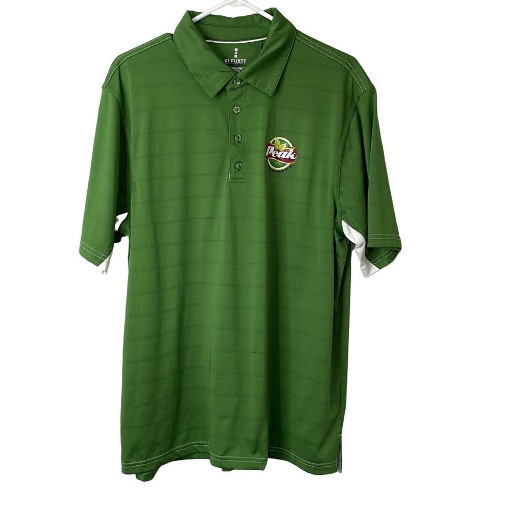 Peak Fresh Produce Elevate Mens Green Striped Short Sleeves Polo T Shirt Size L